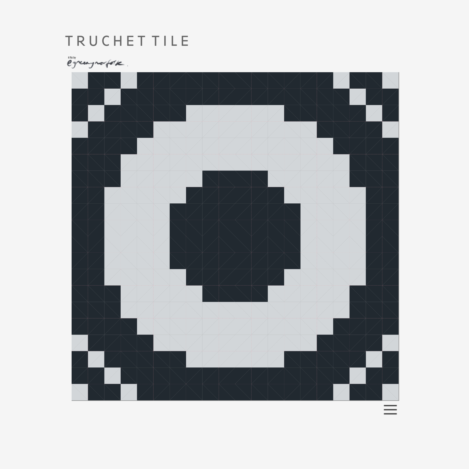 Monochrome Truchet tile pattern forming a large pale rounded-square shape within a dark field.
