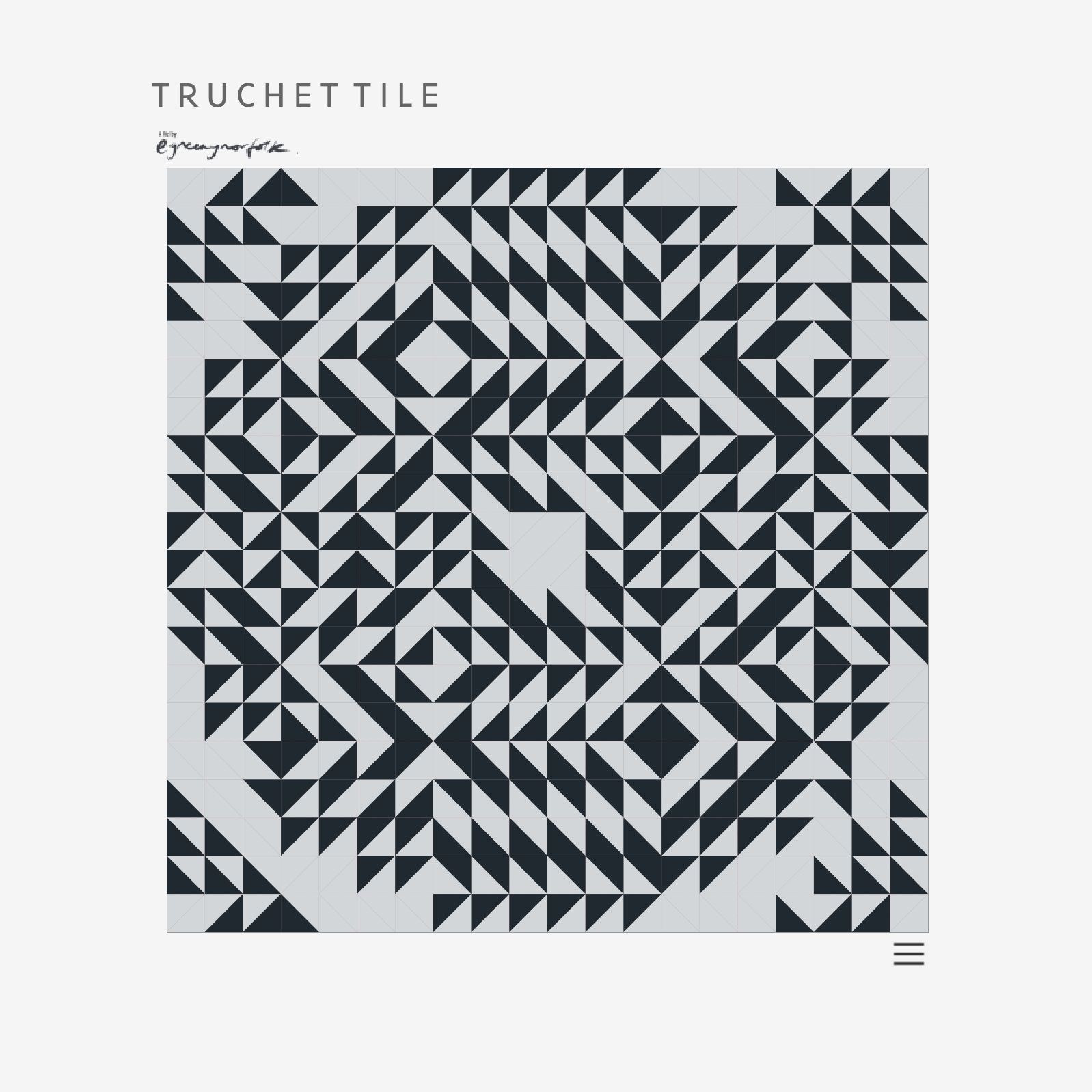 Monochrome Truchet tile pattern with diagonal fragments creating interlocking paths and patches.