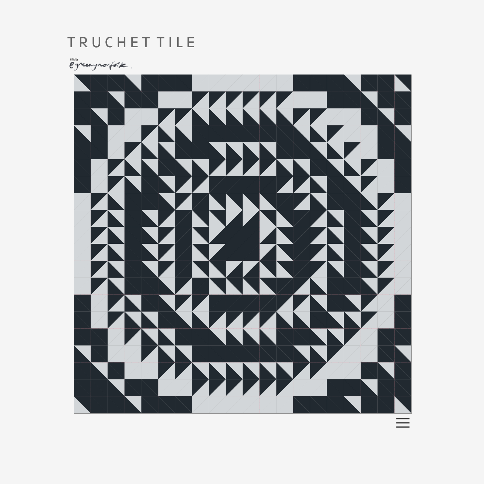 Monochrome Truchet tile pattern combining diagonal paths, blocks and chevrons in an irregular grid.